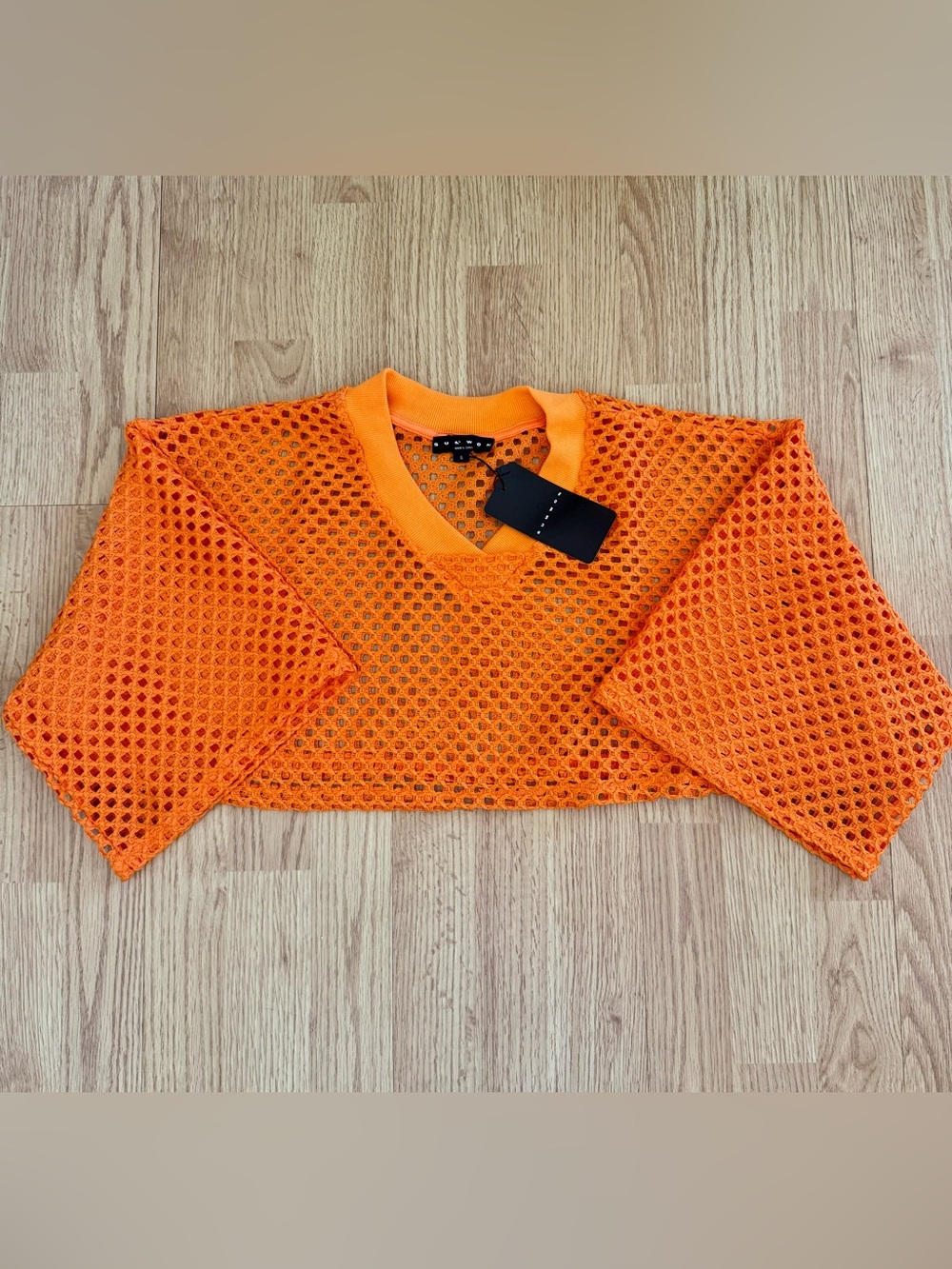 Missguided Bright Orange Cropped Mesh V-Neck Top